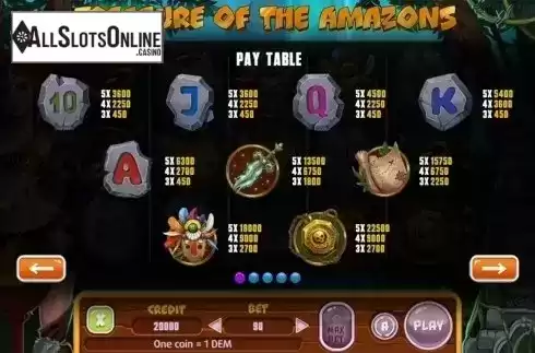 Paytable . Treasure Of The Amazons from X Line