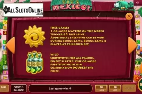 Features screen. Viva Mexico (InBet Games) from InBet Games