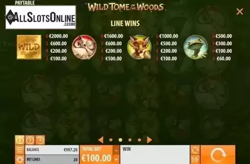 Paytable 1. Wild Tome of the Woods from Quickspin
