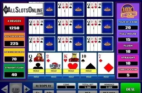 Game Screen. 10x Deuce Wild Poker from iSoftBet