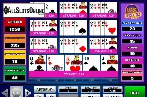 Game Screen. 10x Deuce Wild Poker from iSoftBet