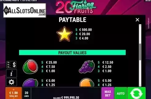 Pay Table screen 2