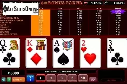 Game Screen. 4 of a kind Bonus Poker (EGT) from EGT