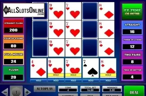 Game Screen. 4x Tens Or Better Poker from iSoftBet