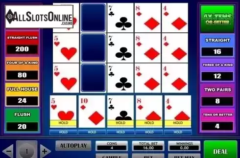 Game Screen. 4x Tens Or Better Poker from iSoftBet