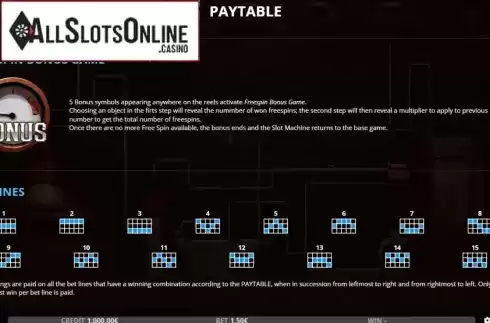 Paylines screen. Moonshine (Capecod Gaming) from Capecod Gaming