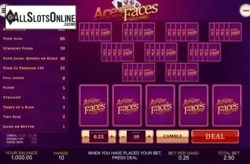 Game Screen 5. Aces and Faces Multihand (Playtech) from Playtech