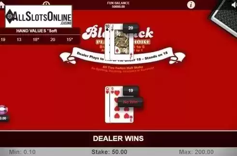 Game Screen 5. Blackjack Players Choise from 1X2gaming