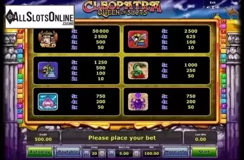 Paytable 1. Cleopatra Queen of Slots (Mazooma) from Mazooma