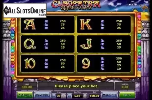 Paytable 2. Cleopatra Queen of Slots (Mazooma) from Mazooma