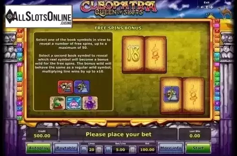 Paytable 4. Cleopatra Queen of Slots (Mazooma) from Mazooma