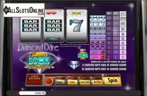 Game Workflow screen. Diamond Dare Bonus Bucks from Genii