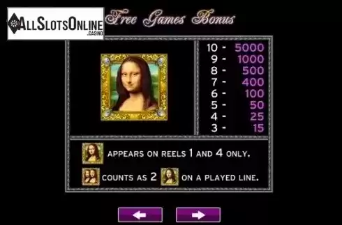 Paytable 1. Double Da Vinci Diamonds from High 5 Games