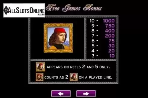 Paytable 2. Double Da Vinci Diamonds from High 5 Games