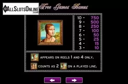 Paytable 3. Double Da Vinci Diamonds from High 5 Games