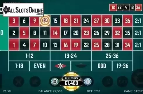 Win Screen. European Roulette (gamevy) from gamevy