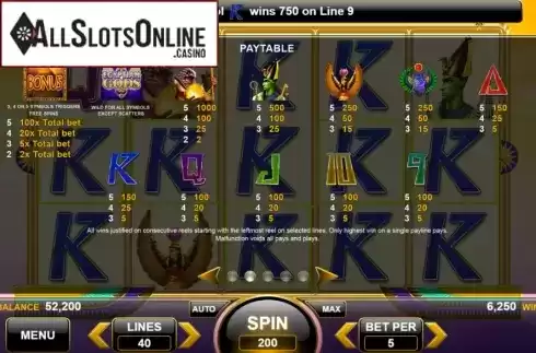 Paytable. Egyptian Gods (Spin Games) from Spin Games
