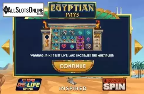 Start Screen. Egyptian Pays from Inspired Gaming