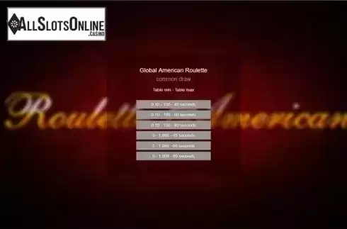 Bet choosing screen. Global American Roulette	 from Espresso Games