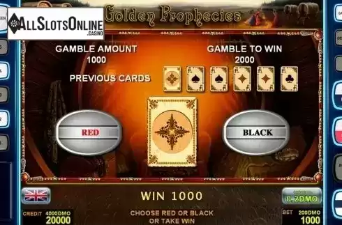 Gamble game screen . Golden Prophecies Deluxe from Novomatic