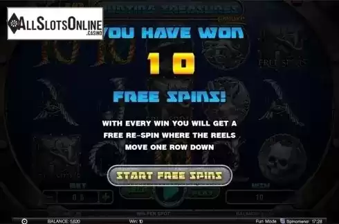 Free spins intro screen. Hunting Treasures Deluxe from Spinomenal