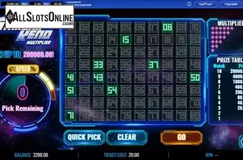 Game Screen 2. Starship Keno Multiplier from IGT