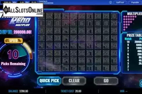 Game Screen 1. Starship Keno Multiplier from IGT