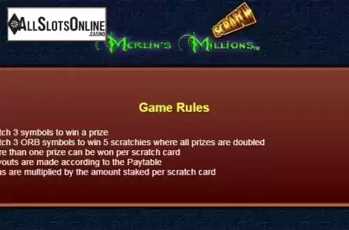 Paytable 1. Scratch Merlins Millions from NextGen