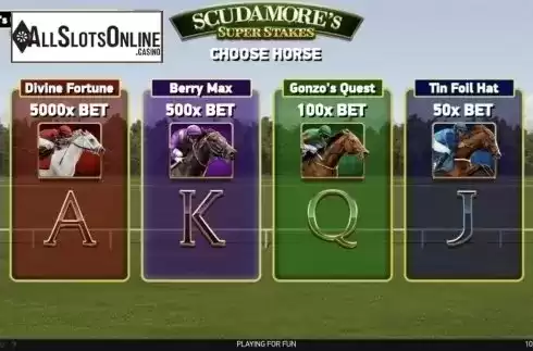 Horse choose screen. Scudamore's Super Stakes from NetEnt