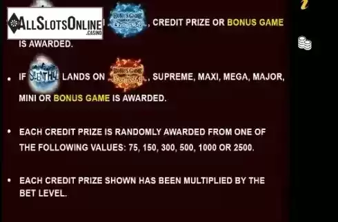 Bonus Games screen