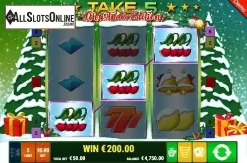 Win Screen. Take 5 Christmas Edition from Gamomat