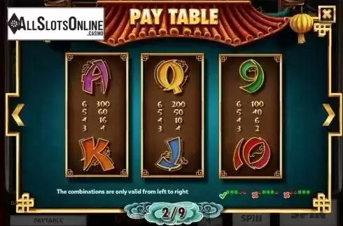 Paytable 2. The Legendary Red Dragon from Red Rake