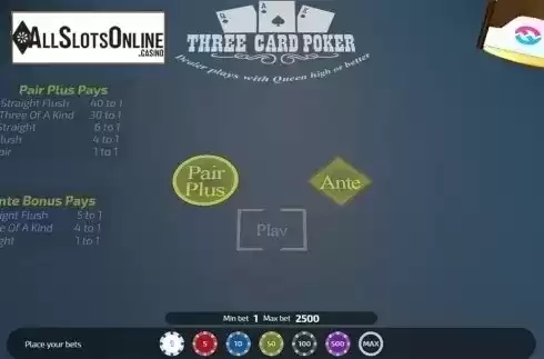 Reels screen. Three Card Poker (FunFair) from FunFair
