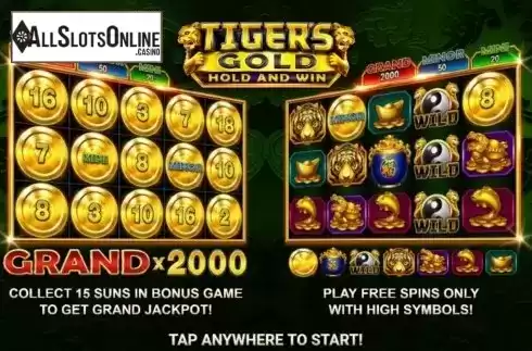 Start Screen. Tiger's Gold Hold and Win from Booongo