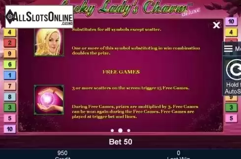 Paytable 2. Lucky Ladyʼs Charm deluxe from Greentube