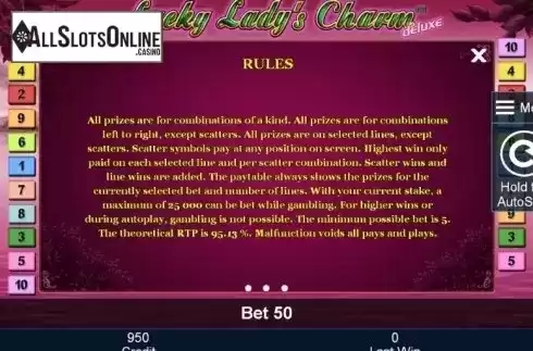 Paytable 3. Lucky Ladyʼs Charm deluxe from Greentube