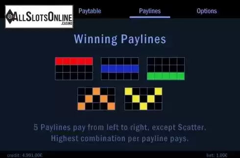 Paylines screen. Master of Books Unlimited from Swintt