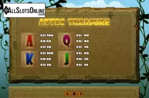 Paytable 2. Aztec Treasure (PlayPearls) from PlayPearls