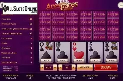 Game Screen 7. Aces and Faces Multihand (Playtech) from Playtech