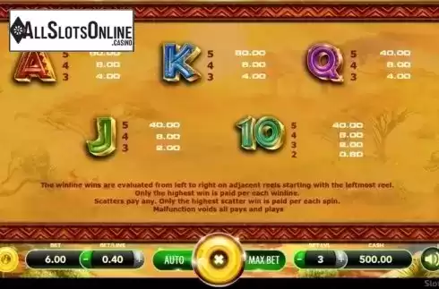 Paytable 2. African Safari (SlotVision) from SlotVision
