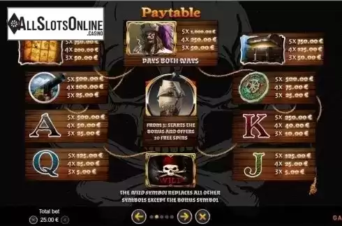 Paytable. Blackbeard the Golden Age from GAMING1