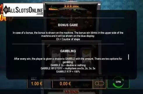 Bonus game and gambling screen