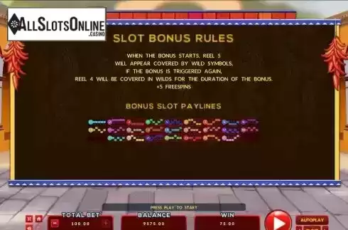 Bonus paylines screen