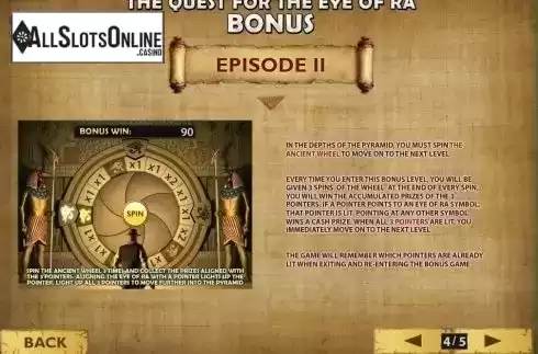 Bonus Game Description screen. Daring Dave & the Eye of Ra from Playtech