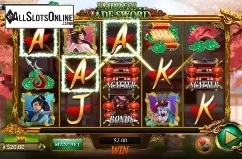 Win Screen. Empress of the Jade Sword from Microgaming