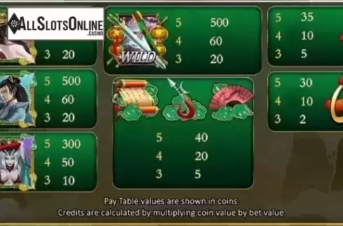 Paytable 5. Empress of the Jade Sword from Microgaming
