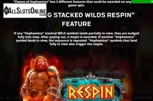 Stacked wilds respin feature screen