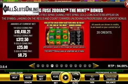The mint bonus screen