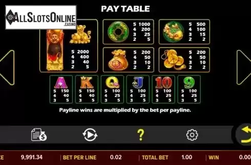 Paytable screen. Fortune of the Golden Rat from Aspect Gaming