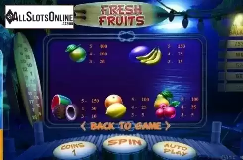 Paytable. Fresh Fruits (BetConstruct) from BetConstruct